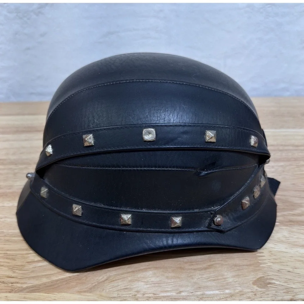 Bowl Half Helmet Leather w/‎ Studs Novelty Chopper Harley Davidson Vintage